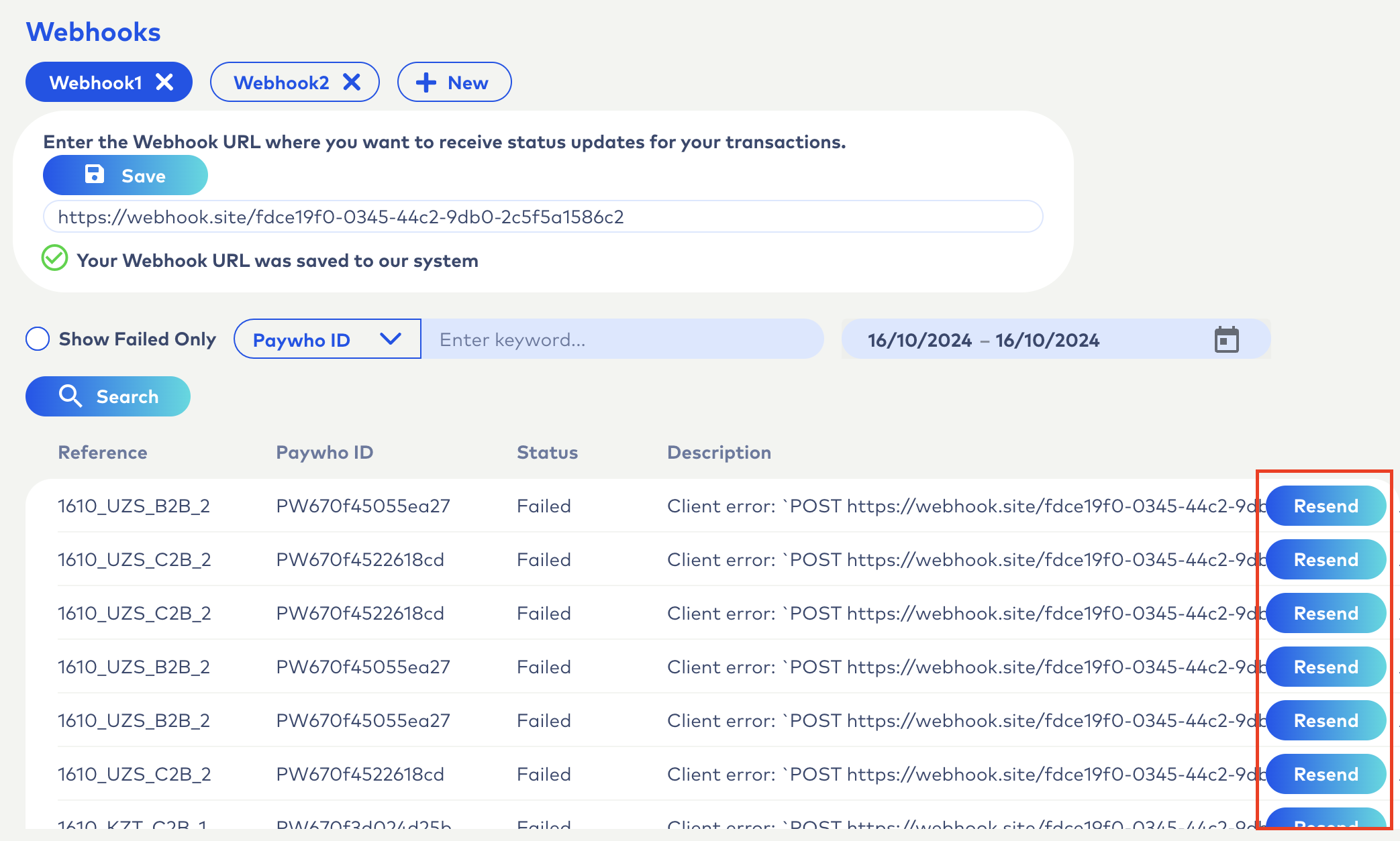 Resend Webhook Screenshot